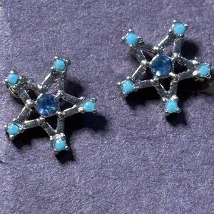 Silver Star Earrings with Blue Accents
